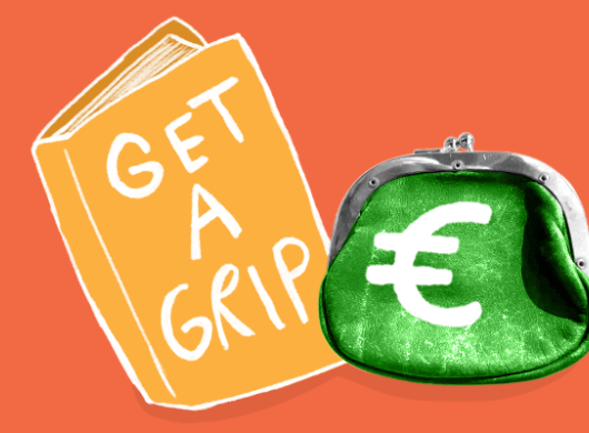 Illustratie van een Get a Grip map en een groene portemonnee