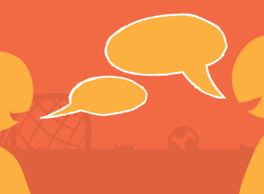 Illustratie van twee mensen in gesprek in de wijk