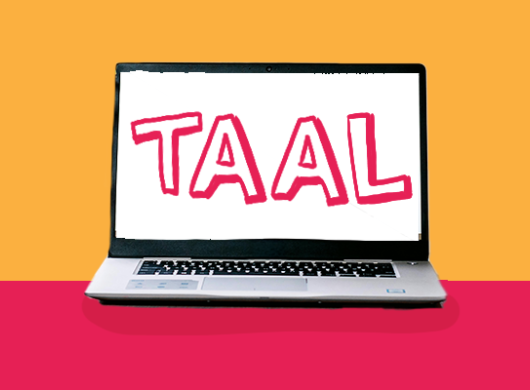 Illustratie van een laptop met taal op het scherm