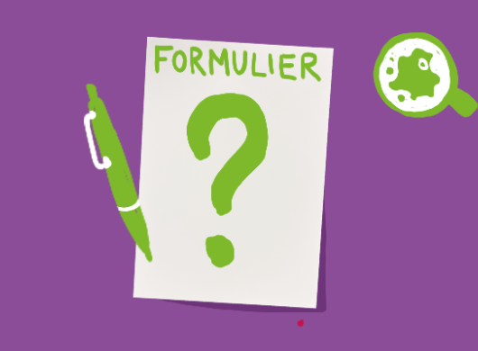 Illustratie van een formulier dat ingevuld wordt en een kopje koffie